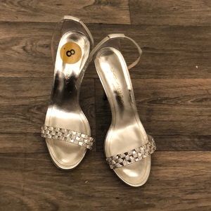 Metallic Silver Ankle Strap Dress Heels